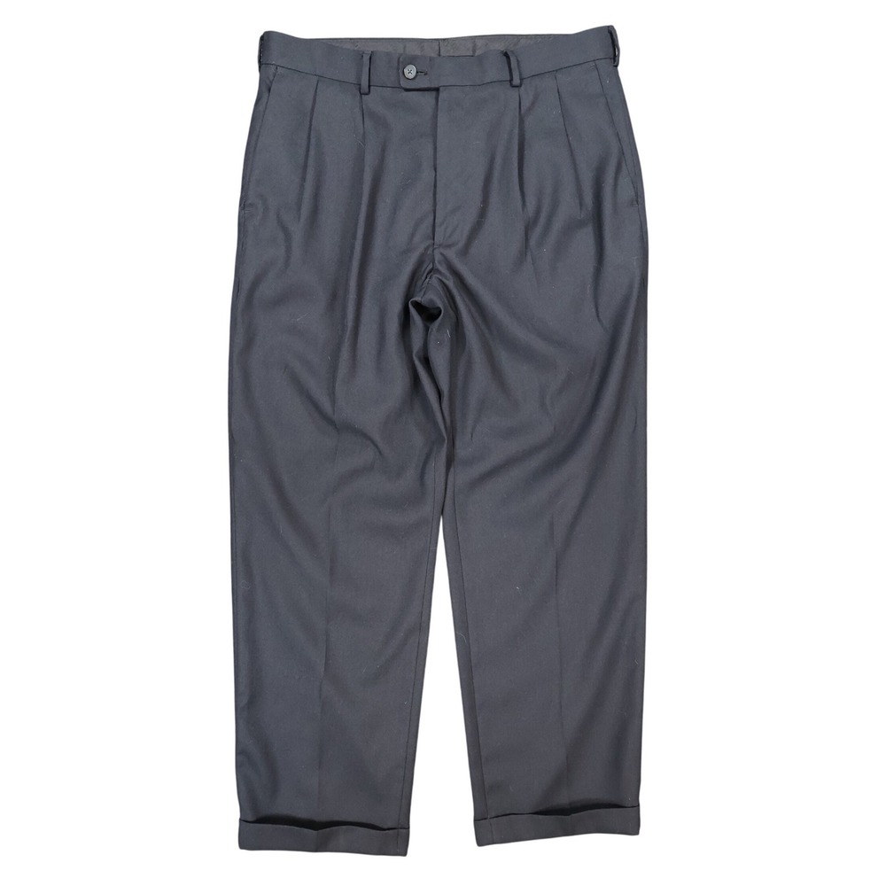 Axist Dress Pants Mens 36x30 Black Poly Rayon Pleated Cuffed‎ Business Trousers